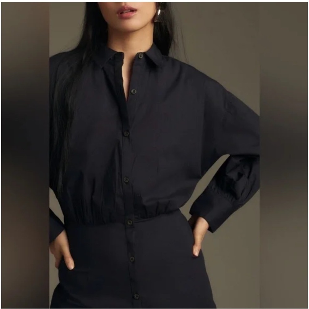 Anthropologie Maeve Long Sleeve Poplin Mini Shirt Dress - Picture 3 of 13